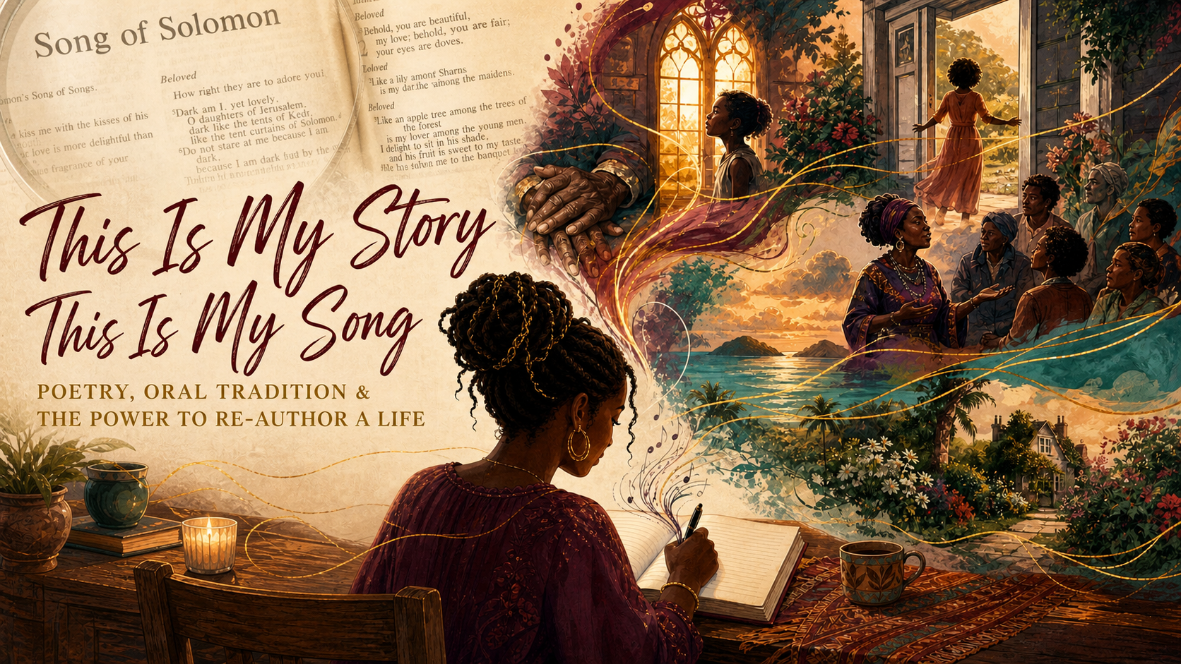 This Is My Story, This Is My Song artwork blending Song of Solomon scripture, memory, poetry, music and cultural storytelling